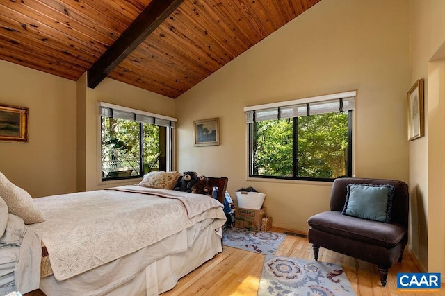 127 Blackrock Cir, Roseland, VA 22967 - bedroom featuring wood finished floors, a wood ceiling with exposed beams, and high vaulted ceiling