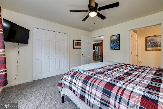 147 Fishermans Ln, Luray, VA 22835 - carpeted bedroom with stainless steel fridge, a closet, and ceiling fan