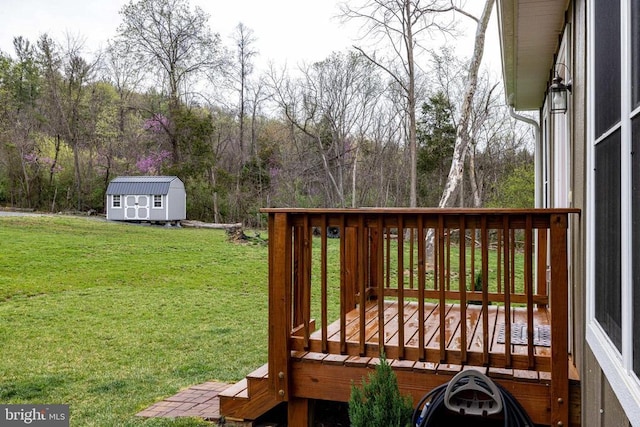 147 Fishermans Ln, Luray, VA 22835 - wooden terrace with a storage unit, a yard, and an outdoor structure