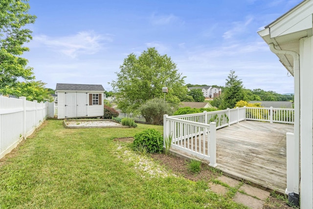 21 Upland Ct, Stuarts Draft, VA 24477 - fenced backyard featuring a storage shed and a deck