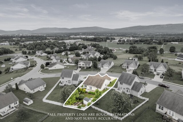 21 Upland Ct, Stuarts Draft, VA 24477 - aerial perspective of suburban area with a mountainous background and property parcel outlined
