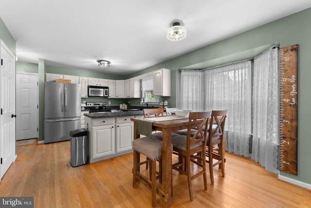  - dining area featuring light wood finished floors