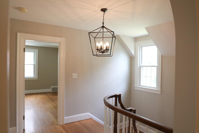 844 Lyndhurst Rd, Waynesboro, VA 22980 - stairs featuring a chandelier and wood finished floors