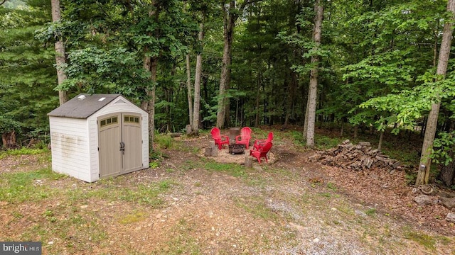 159 Park View Ln, Shenandoah, VA 22849 - view of yard with a storage unit and an outdoor fire pit