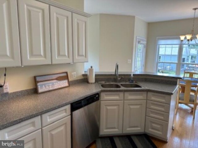 kitchen featuring sink, stainless steel dishwasher, and white cabinets