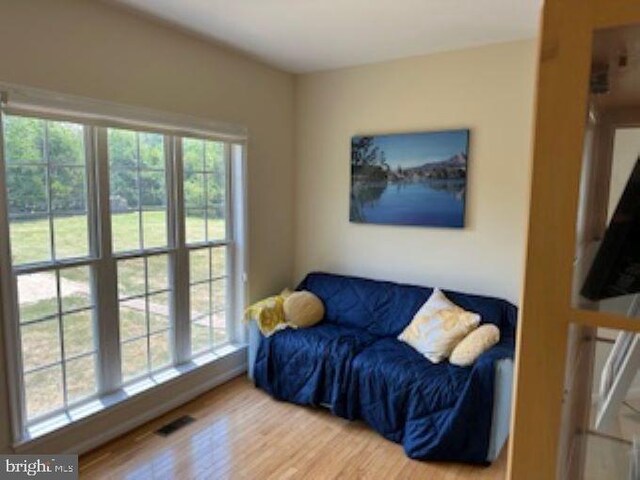 sitting room with a wealth of natural light and hardwood / wood-style floors