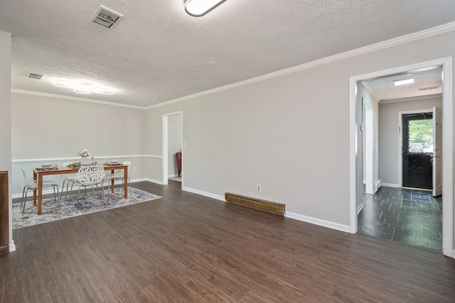 2822 Plantation Ln, Waynesboro, VA 22980 - unfurnished living room featuring a baseboard heating unit, a textured ceiling, wood finished floors, crown molding, and baseboards