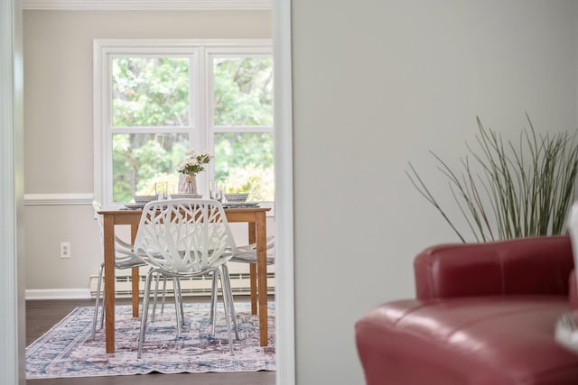 2822 Plantation Ln, Waynesboro, VA 22980 - dining room featuring wood finished floors, baseboards, and a baseboard heating unit