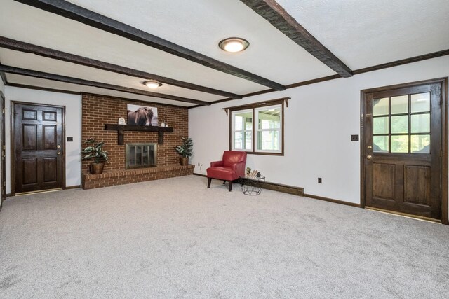 2822 Plantation Ln, Waynesboro, VA 22980 - carpeted foyer entrance featuring beamed ceiling, baseboards, and a fireplace