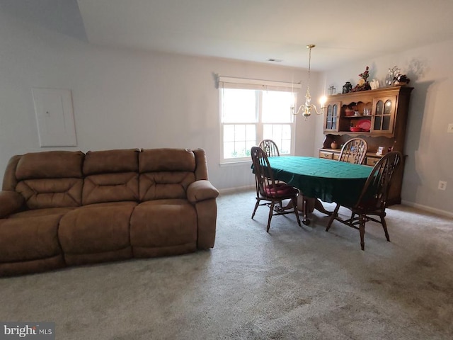 11611 Hampshire Ct, Fredericksburg, VA 22407 - carpeted dining space featuring a chandelier and baseboards