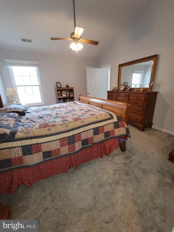 11611 Hampshire Ct, Fredericksburg, VA 22407 - bedroom with light colored carpet, ceiling fan, and lofted ceiling