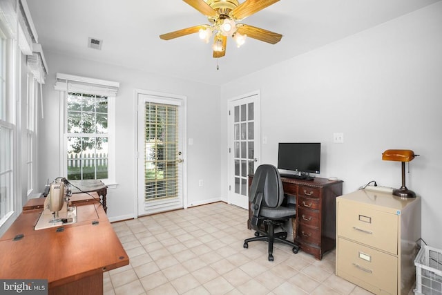 11611 Hampshire Ct, Fredericksburg, VA 22407 - office area featuring ceiling fan and baseboards