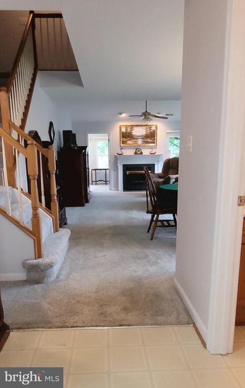 11611 Hampshire Ct, Fredericksburg, VA 22407 - hallway featuring carpet flooring, healthy amount of natural light, stairs, and baseboards