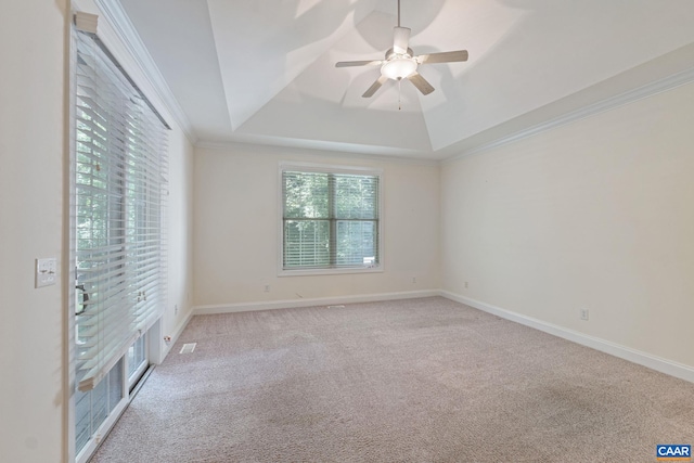75 Cottage Ct, Zion Crossroads, VA 22942 - unfurnished room featuring a tray ceiling, light carpet, ceiling fan, crown molding, and baseboards