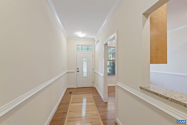 75 Cottage Ct, Zion Crossroads, VA 22942 - doorway featuring light wood-style flooring and crown molding