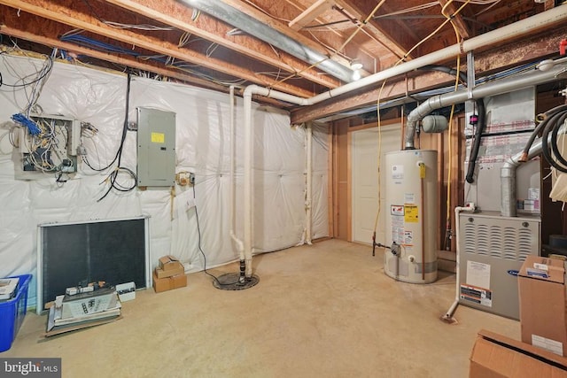 538 Colony Ct, Warrenton, VA 20186 - unfinished basement featuring water heater, electric panel, and heating unit
