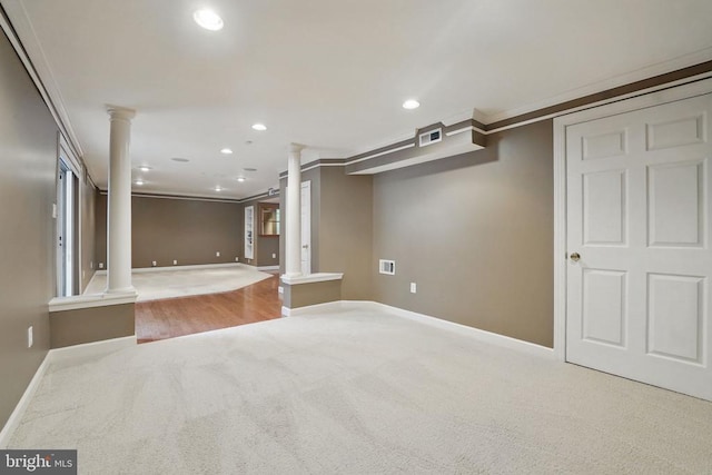 538 Colony Ct, Warrenton, VA 20186 - finished basement with carpet floors, ornamental molding, baseboards, and recessed lighting