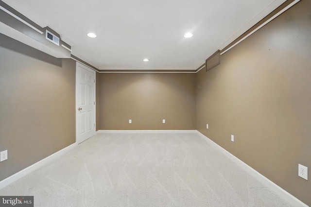 538 Colony Ct, Warrenton, VA 20186 - finished basement with recessed lighting, light colored carpet, baseboards, and ornamental molding