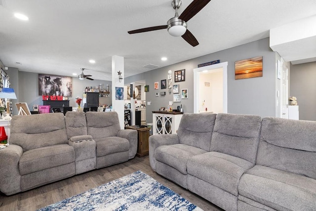 120 Gay St W, Staunton, VA 24401 - living area with a ceiling fan, wood finished floors, and recessed lighting