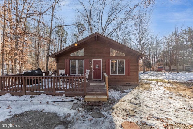 rustic home featuring crawl space and a deck