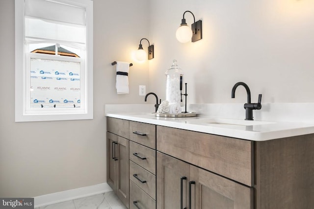 18 Whitehall Blvd, Spotsylvania, VA 22551 - full bath with marble finish floors, baseboards, and double vanity