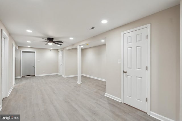 2215 Hoover Rd W, Haywood, VA 22722 - finished basement with recessed lighting, ceiling fan, baseboards, and light wood finished floors