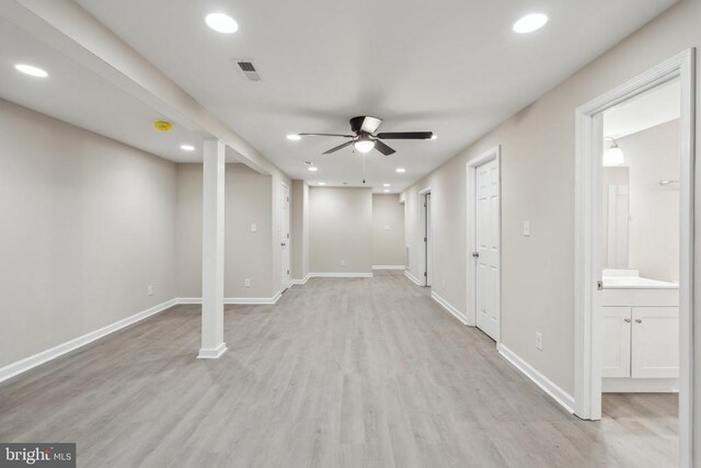 2215 Hoover Rd W, Haywood, VA 22722 - below grade area with a ceiling fan, recessed lighting, light wood finished floors, and baseboards