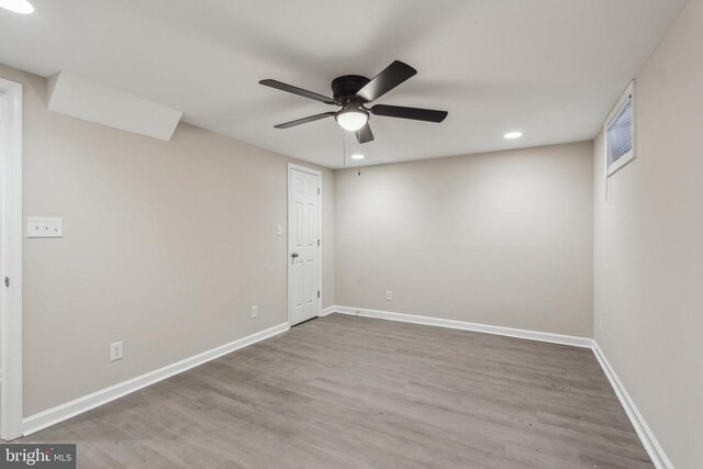2215 Hoover Rd W, Haywood, VA 22722 - empty room with a ceiling fan, recessed lighting, wood finished floors, and baseboards