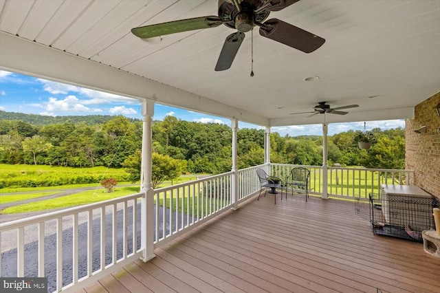 1117 Poor House Rd, Banco, VA 22711 - wooden terrace featuring ceiling fan and a yard