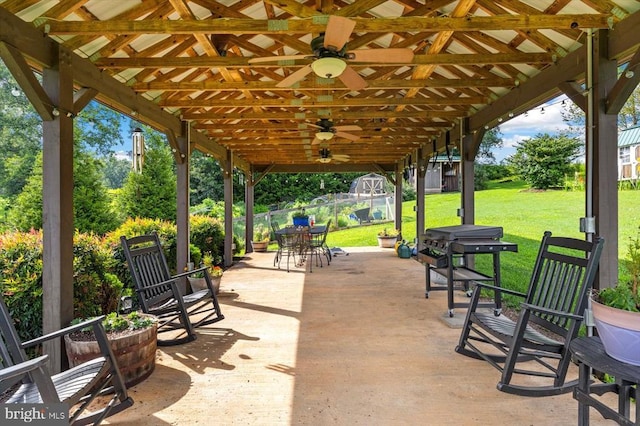 1117 Poor House Rd, Banco, VA 22711 - view of patio with outdoor dining area, a ceiling fan, and a grill