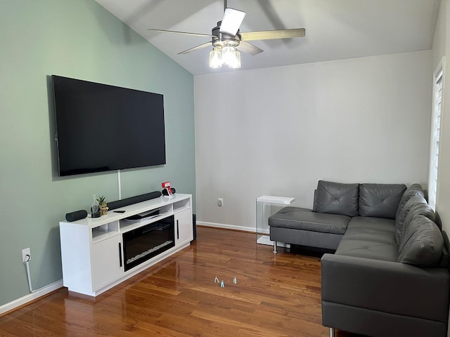 610 B St, Staunton, VA 24401 - living room with vaulted ceiling, wood finished floors, and ceiling fan
