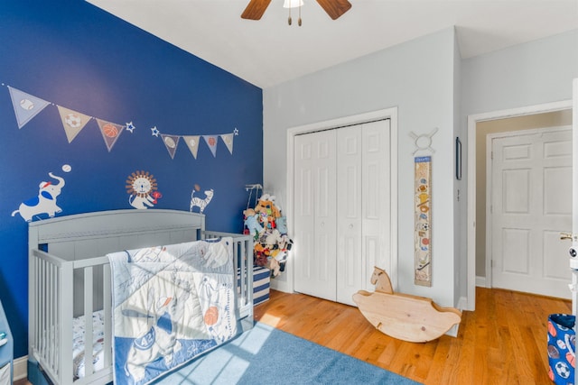 109 Beauregard Dr, Staunton, VA 24401 - bedroom with a closet, wood finished floors, and a ceiling fan