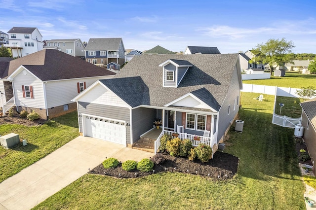 109 Beauregard Dr, Staunton, VA 24401 - traditional-style home with covered porch, a residential view, an attached garage, a shingled roof, and driveway