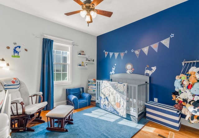 109 Beauregard Dr, Staunton, VA 24401 - bedroom with a nursery area, wood finished floors, and a ceiling fan