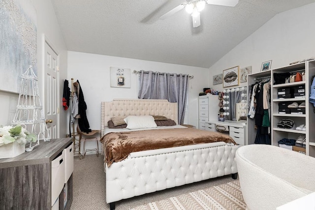 2387 King Arthurs Ct, Harrisonburg, VA 22801 - bedroom with lofted ceiling, carpet floors, a textured ceiling, and a ceiling fan
