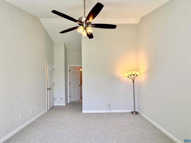 276 Rustling Oaks Way, Ruckersville, VA 22968 - unfurnished bedroom featuring light colored carpet, baseboards, ceiling fan, and high vaulted ceiling