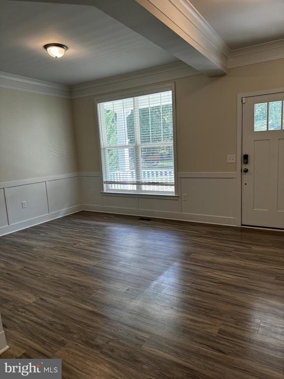 102 Monroe St, Locust Grove, VA 22508 - foyer entrance featuring crown molding, dark wood finished floors, and wainscoting