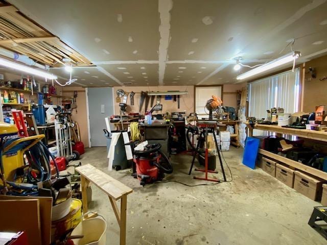 basement featuring a workshop area