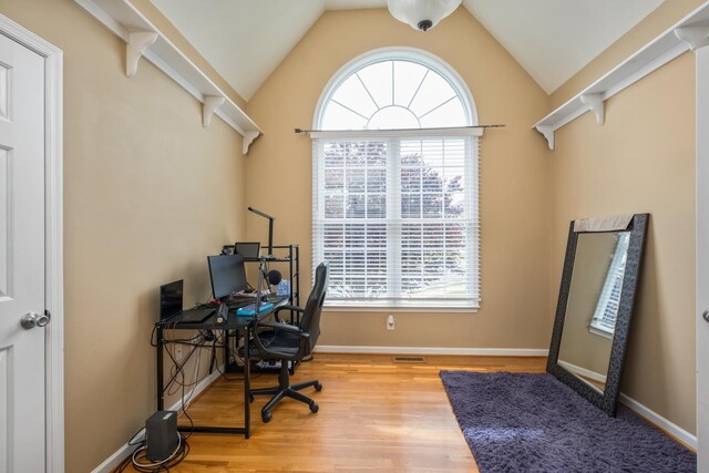 11 Tradewind Cir, Fishersville, VA 22939 - office area with wood finished floors, vaulted ceiling, and baseboards