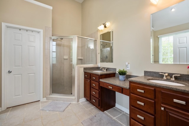 11 Tradewind Cir, Fishersville, VA 22939 - bathroom featuring a stall shower, vanity, and tile patterned floors