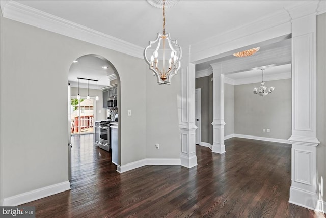 6903 Quitman Dr, Fredericksburg, VA 22407 - unfurnished room featuring a chandelier, dark wood finished floors, crown molding, and baseboards