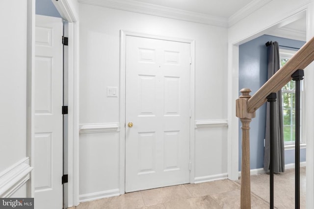 1550 Clover Dr, Fredericksburg, VA 22407 - entrance foyer with ornamental molding and light tile patterned floors