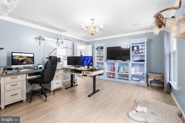 1550 Clover Dr, Fredericksburg, VA 22407 - office space with a chandelier, crown molding, and light wood-style floors