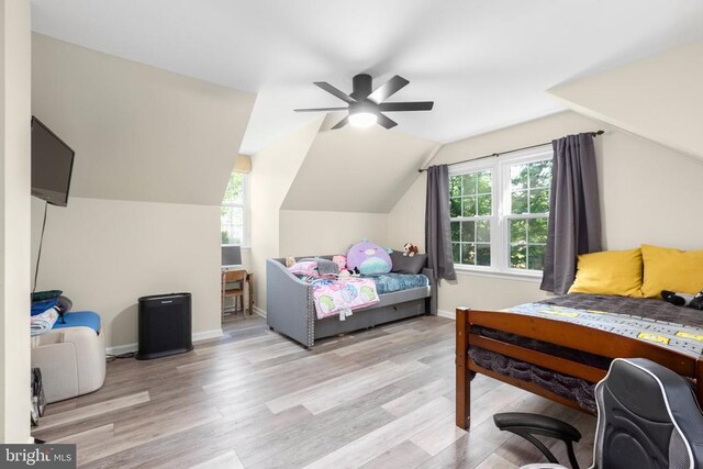 1550 Clover Dr, Fredericksburg, VA 22407 - bedroom with light wood-style flooring, lofted ceiling, and ceiling fan
