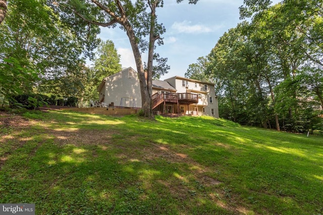 1550 Clover Dr, Fredericksburg, VA 22407 - view of green lawn featuring a deck and stairway