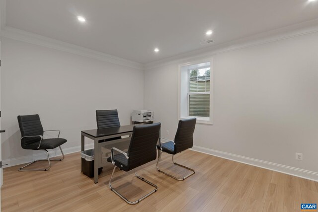 9 Woodburn Rd, Charlottesville, VA 22901 - office space with baseboards, crown molding, and light wood-type flooring