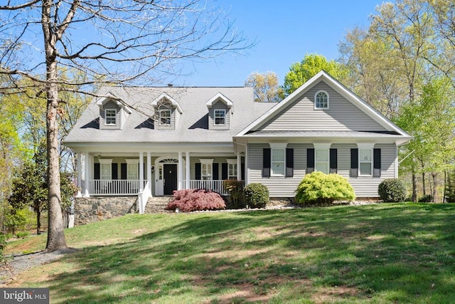 11259 Pimlico Cir, Culpeper, VA 22701 - cape cod home with covered porch, a front lawn, and roof with shingles