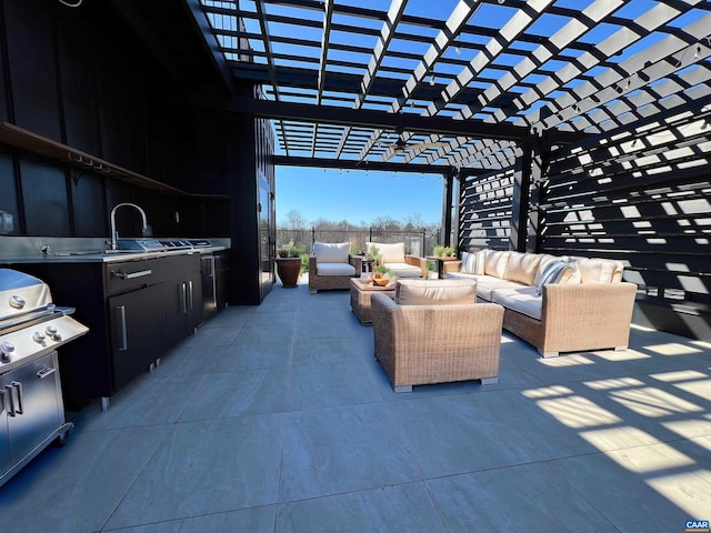 view of patio featuring a pergola, a sink, and an outdoor living space