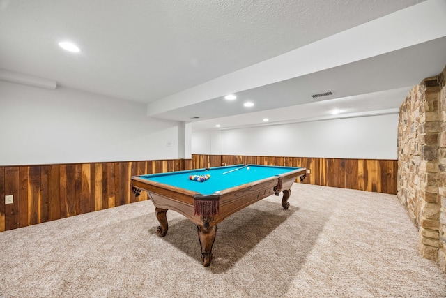 336 Hollingsworth Rd, Woodstock, VA 22664 - game room with a wainscoted wall, carpet floors, wooden walls, and pool table