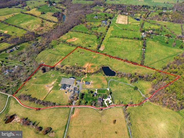 aerial view featuring a rural view